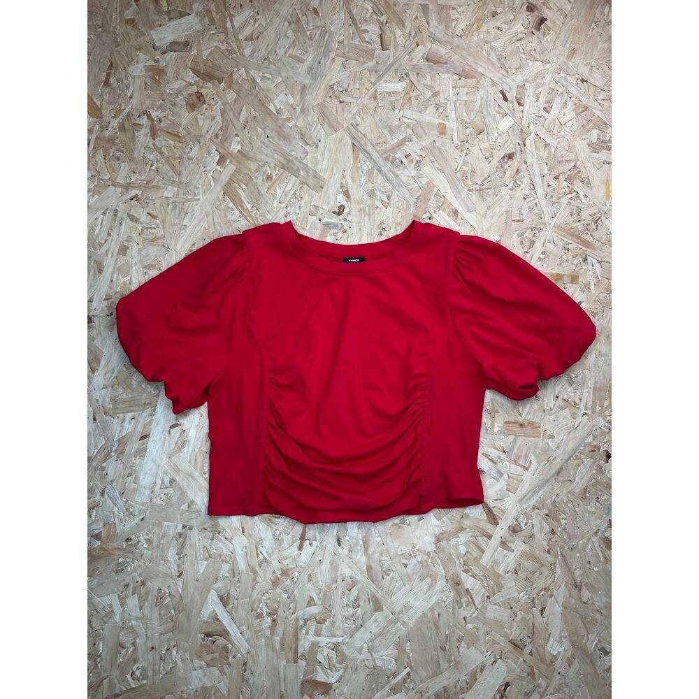 Express Women’s Red Corset Crop Top Puff Sleeves Sz XL